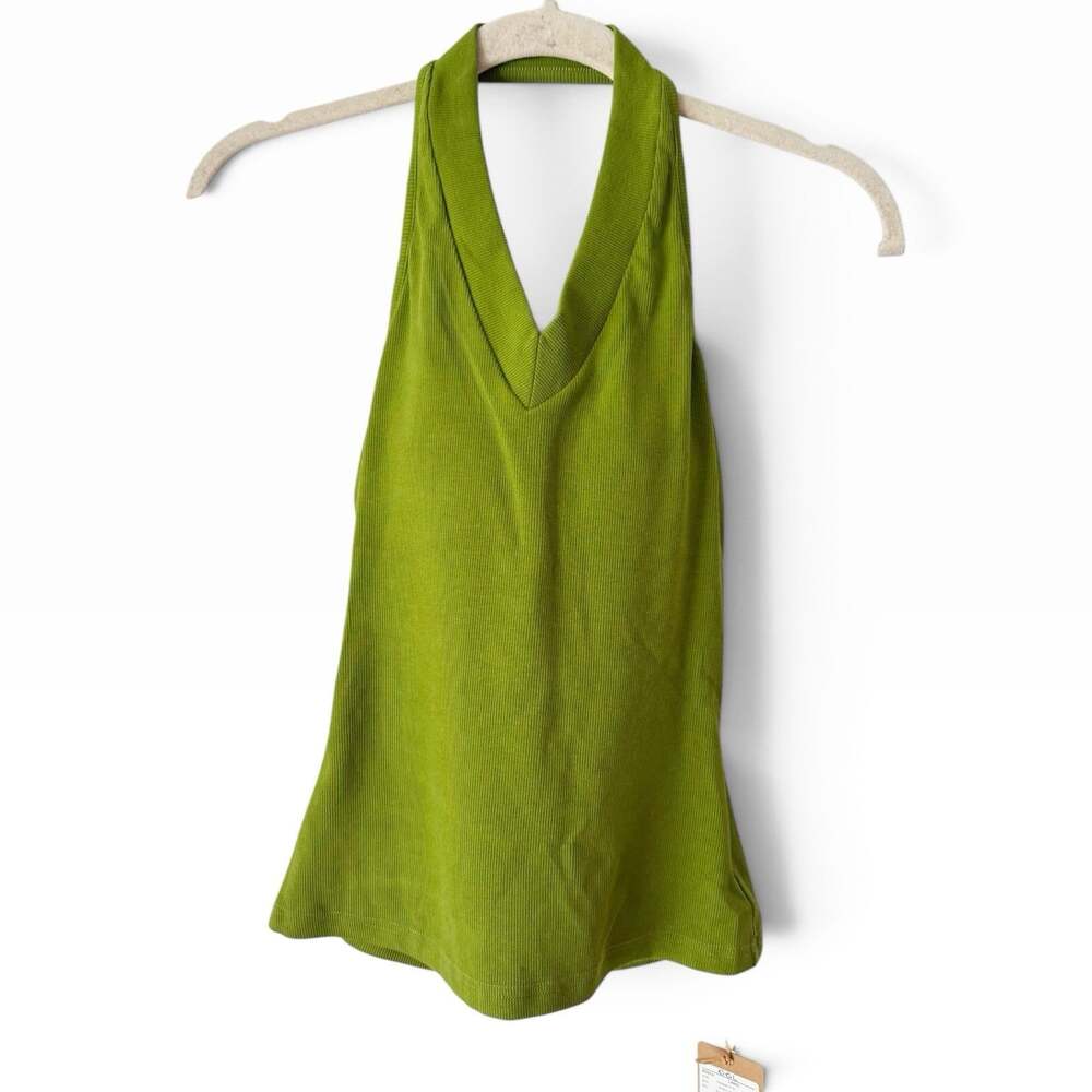 NWT OGL Plantive Halter Neck Open Back Bra Tank Green Women’s Size XS
